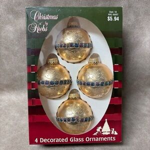 Vintage Christmas Krebs Gold Glass Ornaments Glittered MCM Retro